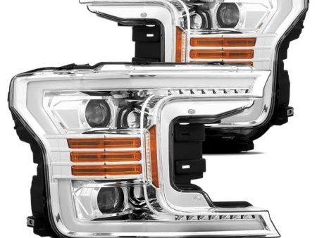 AlphaRex 18-20 Ford F-150 LUXX LED Proj Headlights Plank Style Chrome w Activ Light DRL For Sale